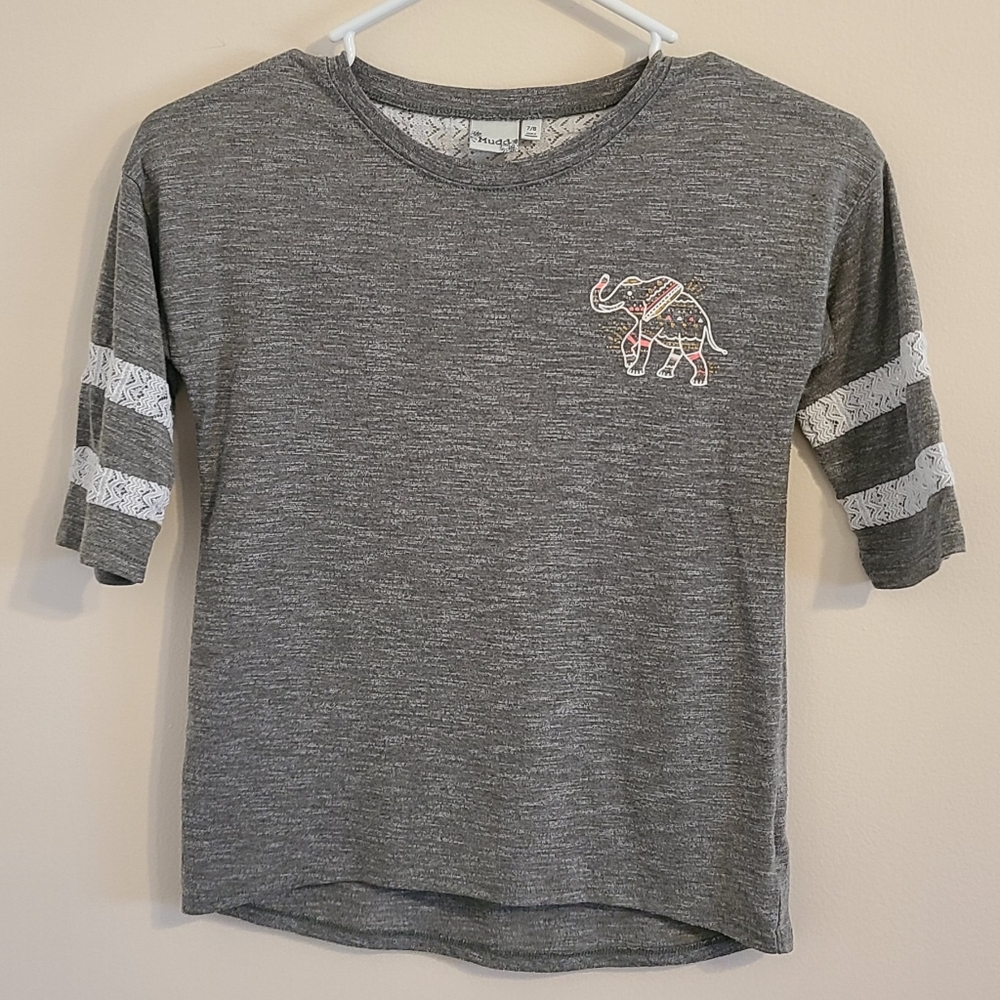 Mudd Girls Heathered Green 3/4 Sleeve Graphic Tee